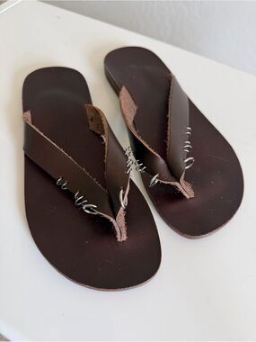 MARIA FARRO Handmade Leather Sandals Dark Brown Coil O-Ring Sz 39 8/9